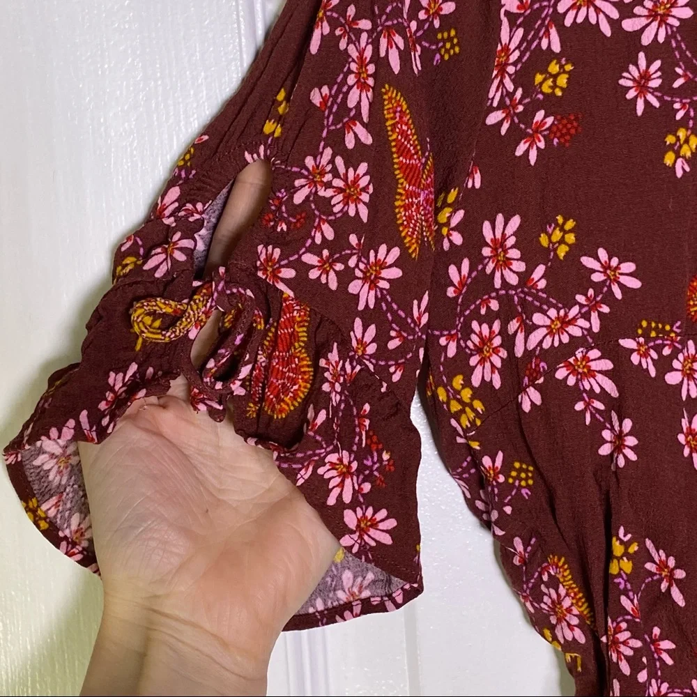 Madewell Tie Sleeve Wrap Top Butterfly Print - Picture 4 of 10